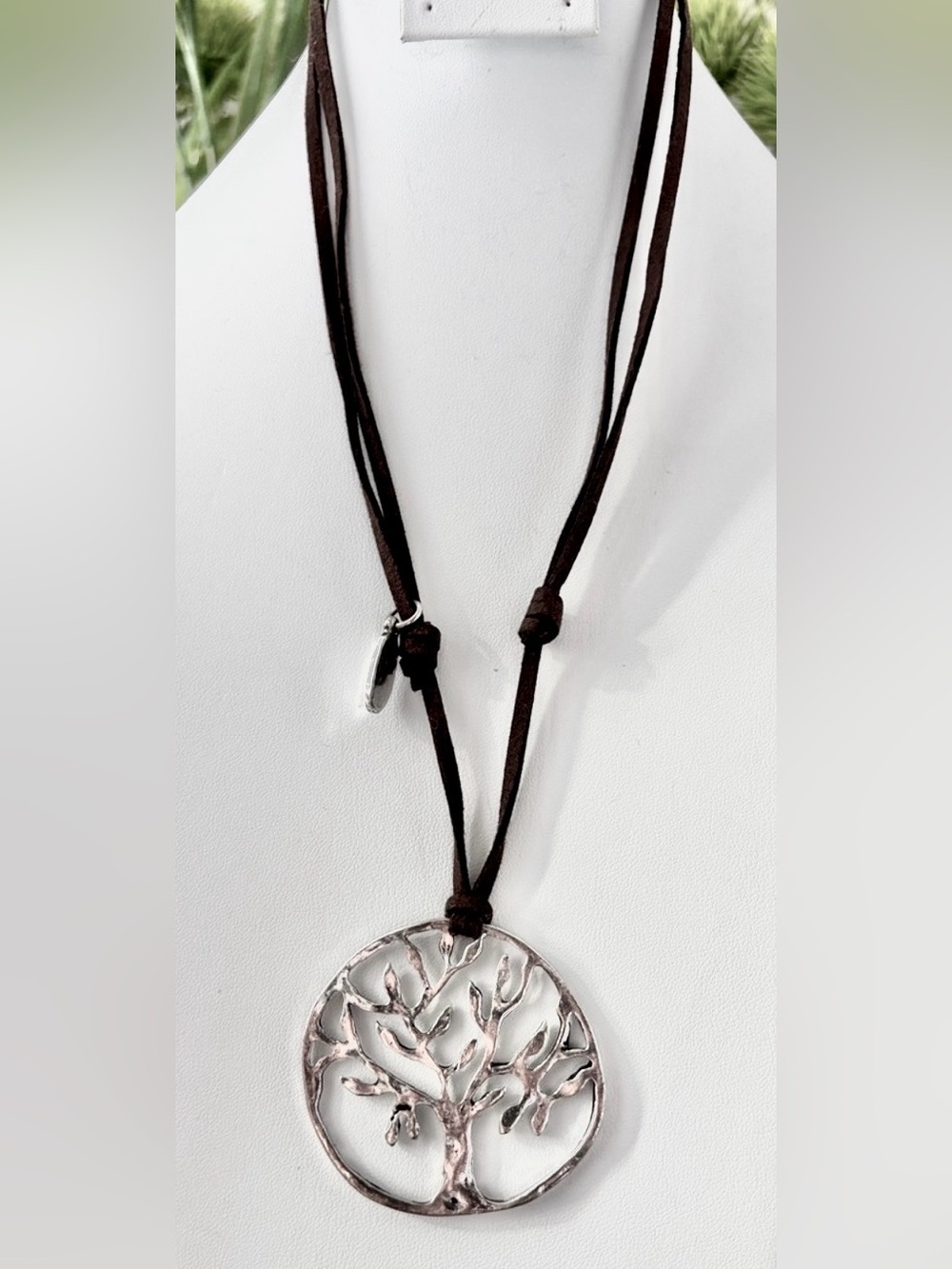 Juliet Tree of Life Silvertone,Suede adjustable Cord w/knots,small life charm